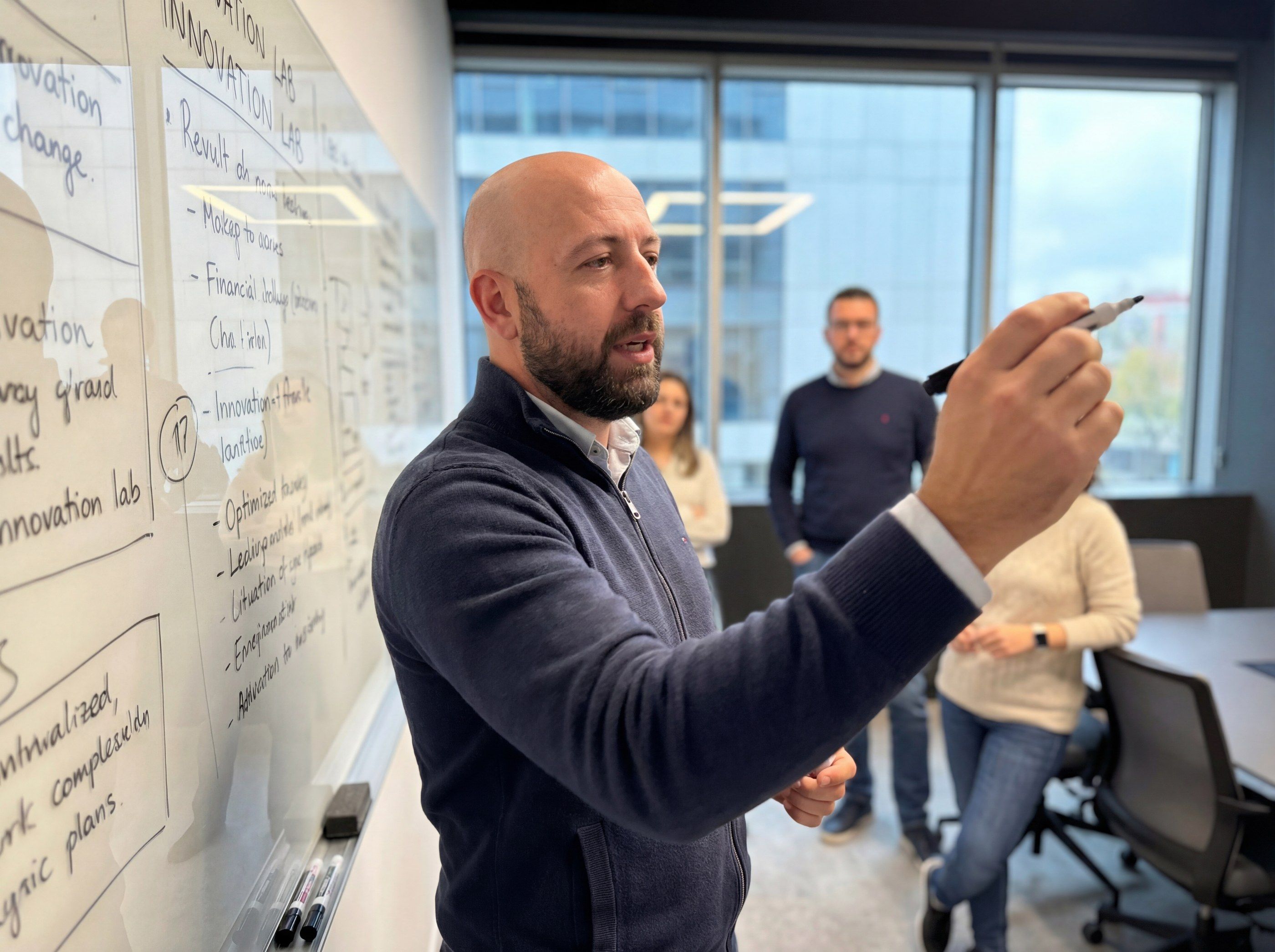 Alexander Balabanov facilitating a team session at a whiteboard