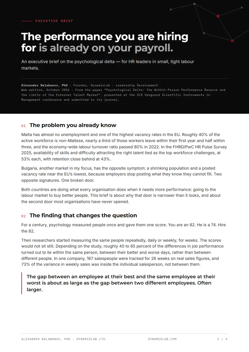 First page of the executive brief: The performance you are hiring for is already on your payroll.